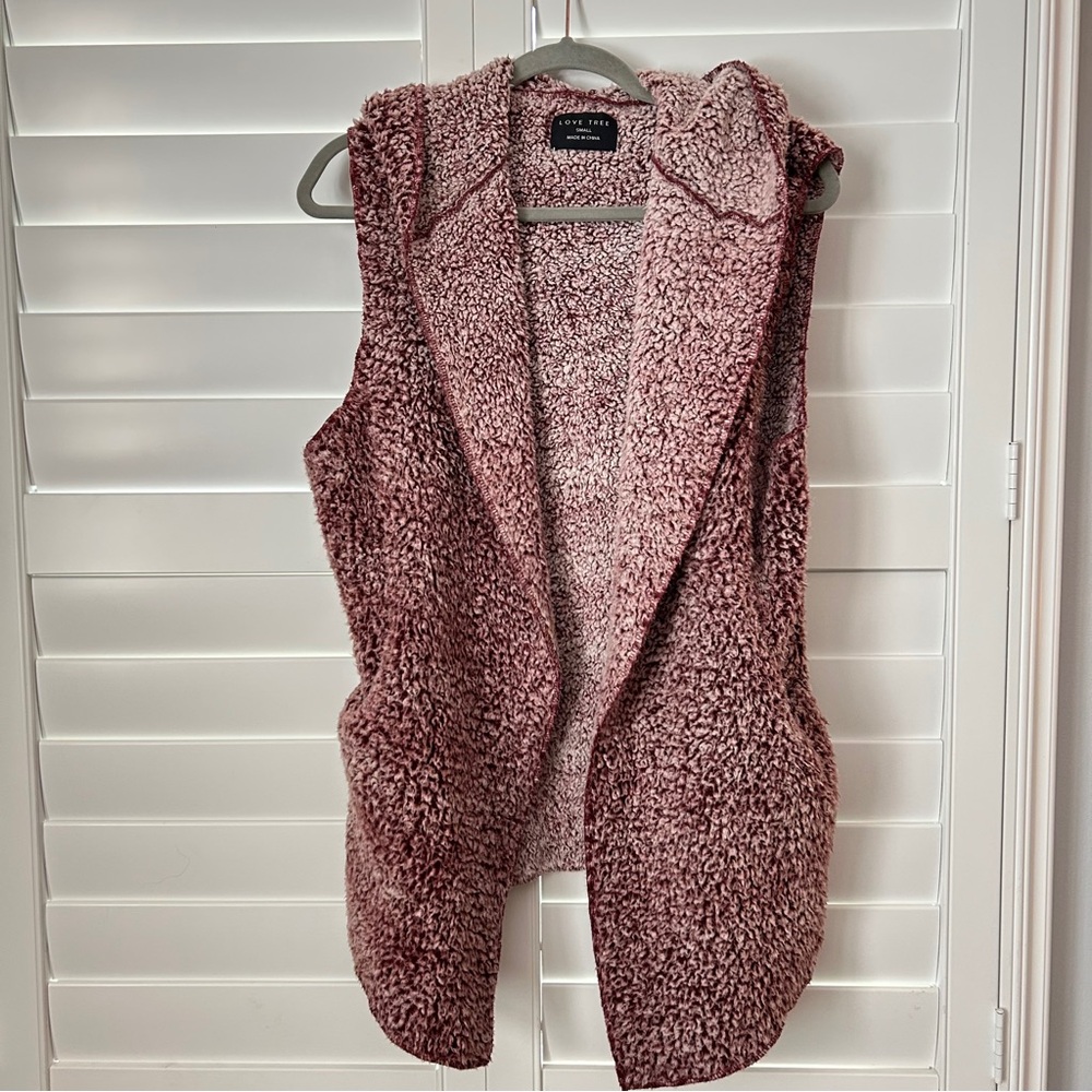 Love Tree Nubby Longline Open Front Cardigan Burgundy Size Small